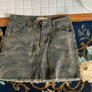 Denim by Ellison camo distressed mini‎ skirt. Worn about 4x